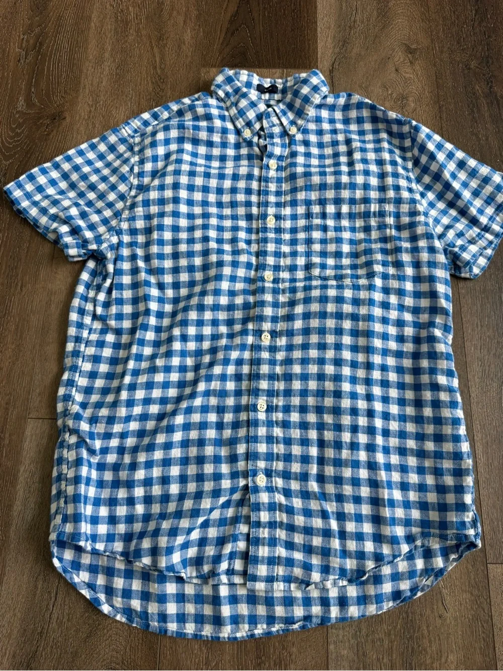 J. Crew Blue White Gingham Linen  Button-Down Shirt Men’s Size Medium